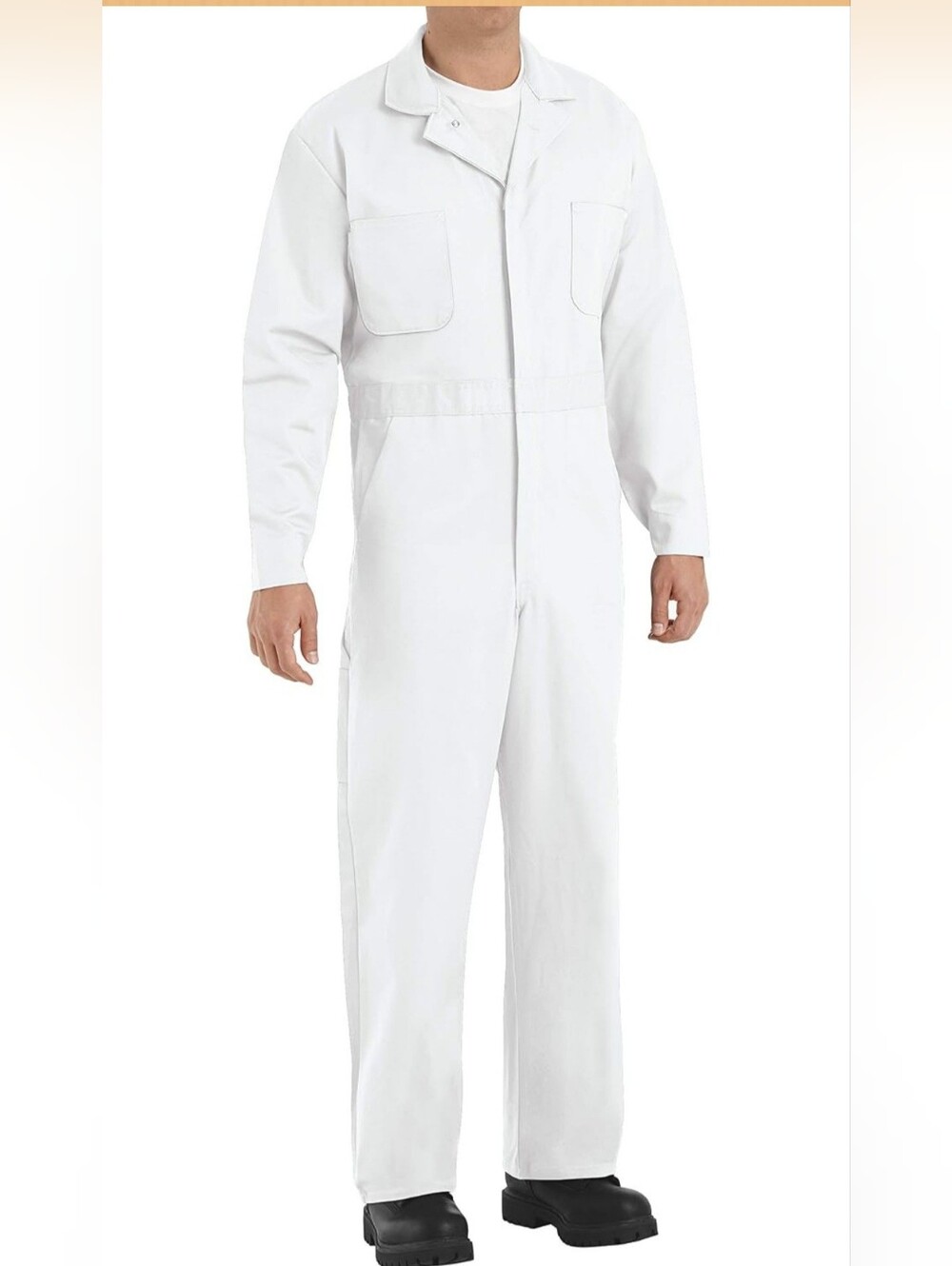 Mens Lg Red Kap White Long Sleeve Coverall Jumpsuit